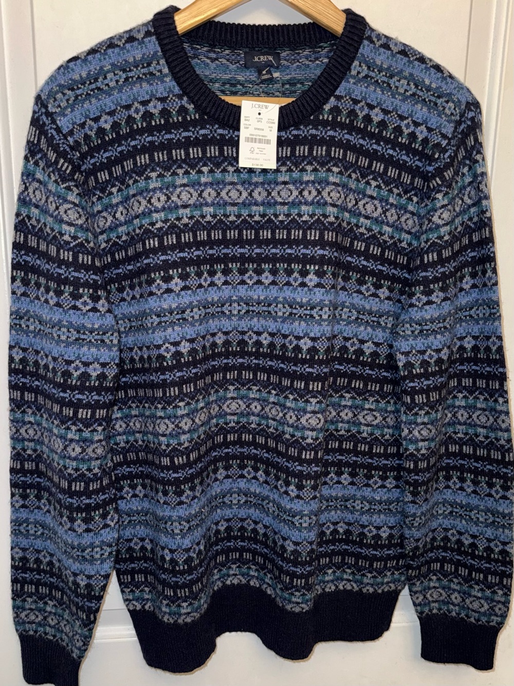 J. Crew NWT Fair Isle Crewneck Sweater in Super Soft Lambswool Blend